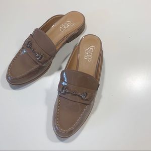 Franco Sarto Patent Leather Slip On Loafers with Silver Chain Buckle Size: 7